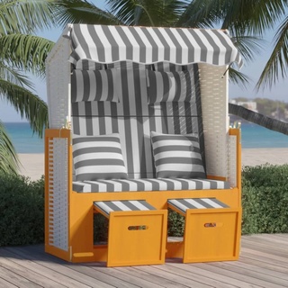 Möbel Strandkorb mit Kissen Poly Rattan & Massivholz Weiß & Grau DE59185