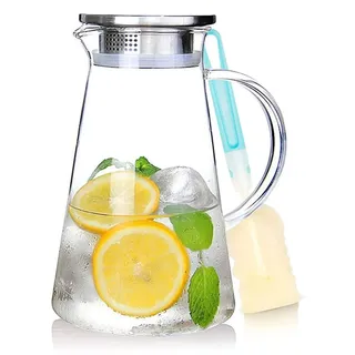 2 Liter Glaskaraffe mit Deckel für Getränke - Transparent