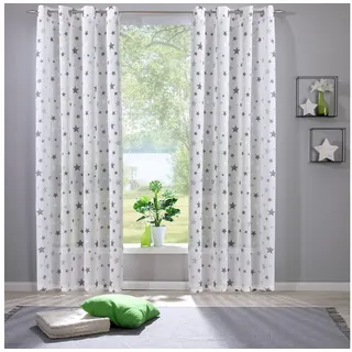 heimtexland Vorhang Deko Gardine Leinen-Optik durchscheinend Sterne (1 St), Ösen, transparent, Polyester, Kinderzimmer I Natur I Ösenschal grau|weiß 135 cm x 225 cm