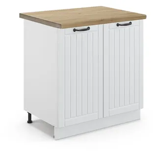 Vicco Spülenunterschrank Fame-Line, Weiß Landhaus, 80 cm, AP Eiche, zur Kombination mit weiteren Modulen der Fame-Line Serie