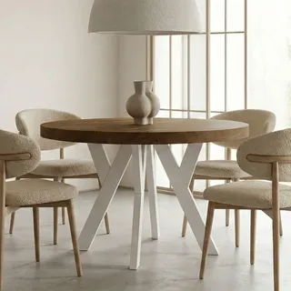 Dekori Möbel Runder Ausziehbarer Tisch für Esszimmer mit Holzbeinen, Pero, Loft-Stil, Skandinavische, Durchmesser Varianten: von 90 bis 220 cm (Eiche Lefkas/Weiß, 100/200 cm)
