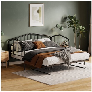 MODFU Metallbett Tagesbett, mit Ausziehbett. Zwei-in-Eins-Schlafsofa (90 (180) x 200 cm), ohne Matratze schwarz