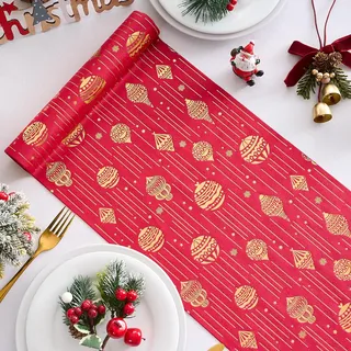 Tischläufer Weihnachten Rolle Rot Läufer Tisch Gold Glänzend Weihnachtsdeko 275 x 28 cm Tischdeckenrolle Weihnachts Deko Tischband für Party Küche Esstisch Geburtstage Dekoration