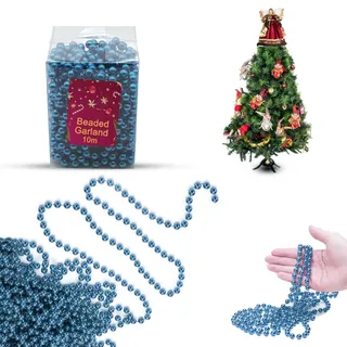 10M Weihnachten Perlenkette Luxus Kunststoff Girlande Weihnachtsbaum Hängende Ornamente Party Dekoration (Blaue Perlengirlande)