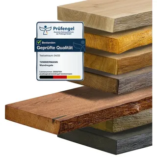 tømmermann Wandregal Schweberegal Holzregal mit Baumkante - Hängeregal aus Massivholz Eiche, Komplett-Set 50 cm