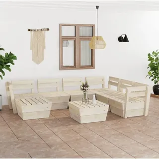 Prolenta Premium 8-tlg. Garten-Paletten-Lounge-Set Imprägniertes Fichtenholz - Beige