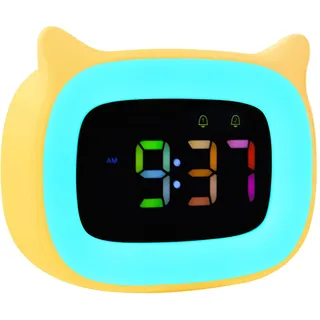 Seutgjie Wecker Kinder Mädchen Jungen, Digitaler Kinderwecker für Schulanfänger Einschulung Teenager mit Licht und Akku Dual Alarms Schlummerfunktion 18 Klingeltöne 12/24 Stunden Gelb Katze