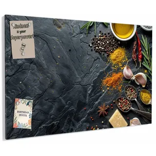 Primedeco Memoboard Metall Küche Zutaten – beschreibbar & magnetisch, (Inklusive Stift, Magnete und Montagematerial, 1-tlg., 9 verschiedene Größen), Magnetisch und Beschreibbar schwarz 60 cm x 40 cm