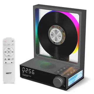 HOTT CD Player Tragbar mit Fernbedienung, Bluetooth 5.3 Desktop CD Player mit RGB-Lichtern, CD Spieler mit HiFi Lautsprechern, Unterstützt TF-Karte, Transkription, LED-Bildschirm, Timer(Grau)