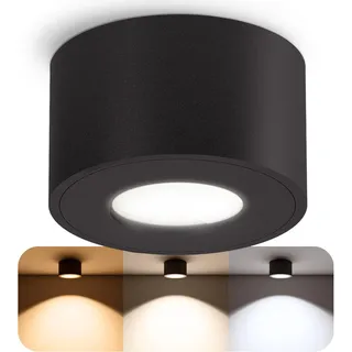SSC-LUXon CELI-1 Aufbauleuchte IP44 Schutz für Bad & Außen inkl. LED Leuchtmittel 230V - Aufputz LED Spot schwarz 4W warmweiß