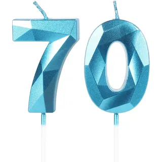 Geburtstagskerzen Zahl 70 Blau - 3D Blaue Kerzen zum 70 Geburtstagsdeko (Nummer 70 Kerze, Tortenkerzen) Geburtstagsparty, Feier