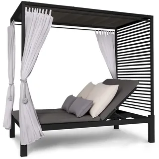 blumfeldt Doppelliege Outdoor für 2 Personen mit Dach, Doppel-Sonnenliege, Doppel Garten Liege Bett für Erwachsene & Kinder, Gartenbett mit Verstellbarer Rückenlehne, Outdoor-Sonnenbett mit Dach