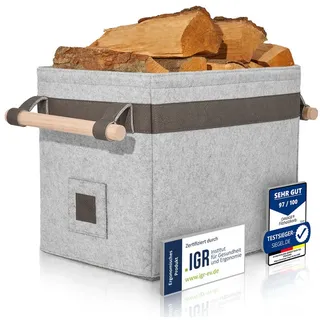 oakage Holzkorb für Kaminholz Groß Filz grau