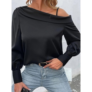 AFAZ New Trading UG Blusentop Elegantes, einfarbiges, schulterfreies Langarm-Shirt-Top für Damen Atmungsaktives und stylisches schwarzes Langarmshirt für Damen XL