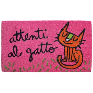 Laroom Fußmatte Design Attenti al Gatto, Jute and Rutschfester Unterseite, Pink, 40 x 70 x 1.8 cm