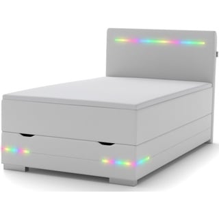 Texas Boxspringbett 90x200 mit Bettkasten, LED Beleuchtung und USB Anschluss- bequemes  LED-Bett mit einzigartiger Optik - Stauraumbett 90 x 200 cm