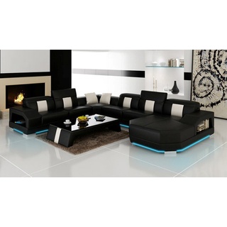 JVmoebel Ecksofa, Leder Sofa Couch Wohnlandschaft Eck Design Modern Couch U-Form schwarz