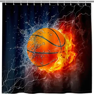 ANHOPE Sport Thema Flamme Basketball Duschvorhang Wasserdicht Anti-schimmel Polyester Stoff Duschvorhänge 180 x 200cm Shower Curtains Waschbar Bad Vorhäng für Badzimmer mit 12 Haken