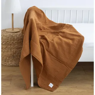 LOOLAY Musselin Decke 150 x 200 cm – 2 lagig aus 100 % Europäische Bio Baumwolle – Atmungsaktiv und Leicht – Weiche Decke für Frühling, Sommer und Herbst – Hautfreundlich und Schnell Trocknend, Braun