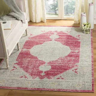 SAFAVIEH Boho Teppich für Wohnzimmer, Esszimmer, Schlafzimmer - Montage Collection, Kurzer Flor, Rose und Grau, 155 X 229 cm