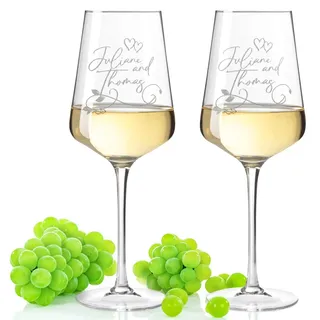 GRAVURZEILE Leonardo Weingläser mit Gravur von Namen & Datum im - Black Pearl Design - Geschenk zur Hochzeit, Verlobung & Jahrestag - ein perfektes Hochzeitsgeschenk