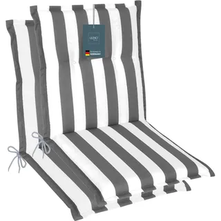 LILENO HOME Gartenstuhl Auflagen als [2er Set - Niedriglehner] in Blockstreifen Grau - Bequeme Liegen als Sitzauflagen für Gartenmöbel - Stuhlkissen für Gartenstühle und Klappstühle