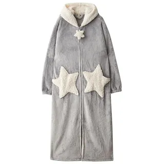 GHYUBYER Damen Bademantel Flanell Fleece Bademantel, Frauen Zip Front Nachthemd Robe Knöchel Lange Hooded Leichte Loungewear (Color : Light Gray, Size : XL)