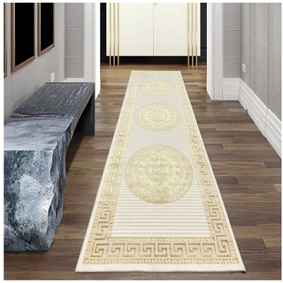 Teppich Orientalischer Designerteppich mit glänzendem Ornament in weiß-gold, Teppich-Traum, rechteckig, Höhe: 8 mm goldfarben rechteckig - 100 cm x 200 cm x 8 mm