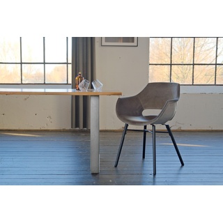 KAWOLA Essgruppe 9-Teilig mit Esstisch Baumkante Fuß silber 200x100cm und 8x Stuhl ZAJA Velvet grau