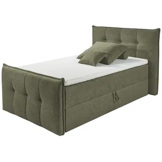 uno Polsterbett mit Bettkasten Dante , grün , Maße (cm): B: 140 H: 114