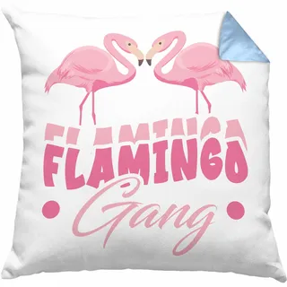 Trendation Flamingo Gang Kissen mit Füllung 40x40 Geschenkidee Pinke Flamingos JGA (Blau)