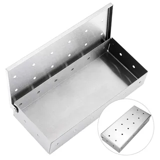 Räucherbox Edelstahl, BBQ Smoker Box - Räucherkasten Grill Räucherbox Universal Smoke Box mit Klappdeckel, Klein Smokerbox BBQ Grillzubehör Smoker Räucherbox für Gasgrill & Holzkohlegrill - Silber
