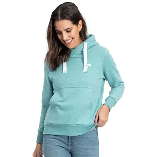 Kapuzensweatshirt DEPROC ACTIVE "HildaCMYK II WOMEN", Damen, Gr. 40 (M), grün (türkis), Jersey, 50% Baumwolle, 50% Polyester, bequem hüftbedeckend, angesetztes Bündchen mit Kordelzug, Sweatshirts, weiche Fleecejacke mit Kängurutasche