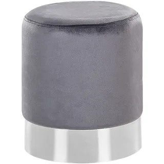 Beliani Pouf rund Samt grau Metall Silber Samthocker Sitzhocker Glamour Look Brigitte