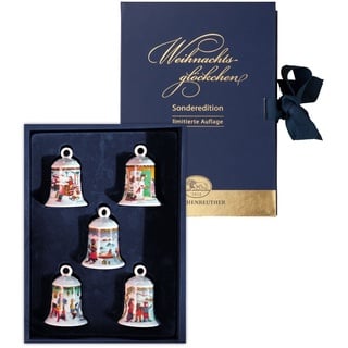 Hutschenreuther 02250-725488-29214 Fünf Stück Porzellan-Miniglöckchen im Setzkasten im Geschenkkarton