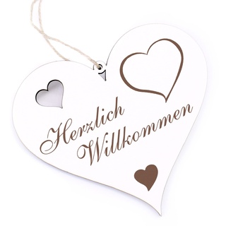 Herzlich Willkommen Schild - Herz - Deko Herz Holz Willkommensschild Türschild Dekoschild Türdeko