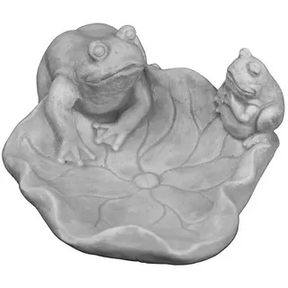 gartendekoparadies.de Gartenfigur Gartendeko Vogeltränke mit Fröschen, H. 16 cm, 7 kg, Frostsicher grau