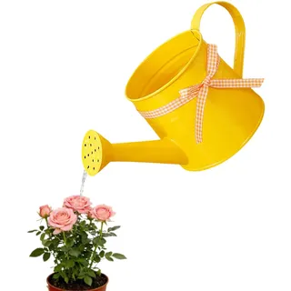 Kleine Gießkanne aus Metall, 1L Vintage Zimmerpflanzen Gießkanne mit Band, Verzinkte Wasserkannen Gartenkrug mit Sprinkler Rosenkopf, für Garten Yarde Hourse Pflanzen Blume (Gelb)