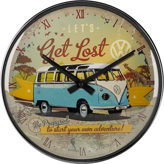 Nostalgic-Art Retro Wanduhr, Ø 31 cm, VW Bulli – Let's Get Lost – Volkswagen Bus Geschenk-Idee, Original Lizenzprodukt (OLP), Große Küchenuhr, Vintage Design