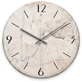 Kreative Feder Wanduhr „Stein-Optik weiß“ aus Stein (Keramik) in Schiefer-Optik; Durchmesser 30cm; mit leisem Uhrwerk (Stein-Optik weiß, leises Quarzuhrwerk)