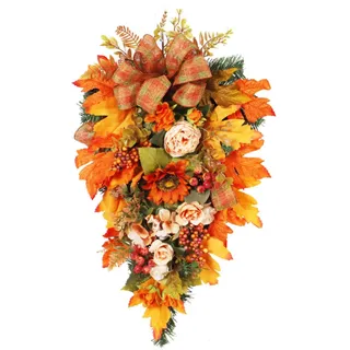 Herbstkranz Herbstdeko mit Ahornblatt Haustür mit Blätter, Herbstkranz für die Haustür mit Sonnenblumen, Deko Wand Tisch für Erntedankfest Thanksgiving Halloween