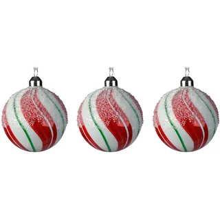 Weihnachtskugeln Glas 8cm x 3 Stück mit Streifen Wellen Muster Eiskristalle Christbaumkugeln weiß