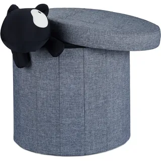 Relaxdays Sitzhocker mit Stauraum Größe L rund Polyester 43 x 45 x 45 cm Dunkelgrau
