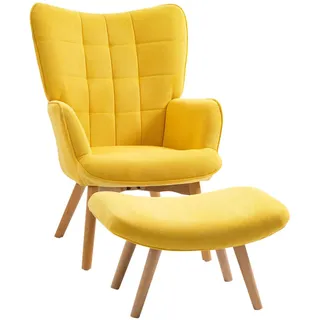 Homcom Ohrensessel mit Hocker, in Cord-Optik, für Wohnzimmer, Gelb