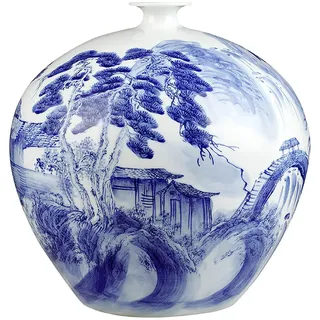 RTYHN Klassischen Blau-WeißEn Porzellan Vase 29×28cm,Vintage Keramik Kleine Vase,Handgefertigte Dekorative Vase,China Ming-Stil