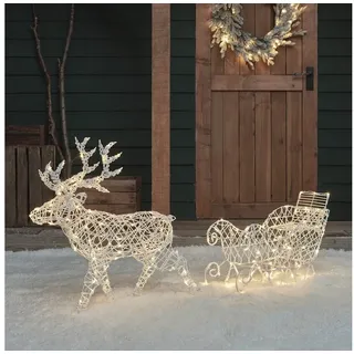 Lights4fun LED Dekofigur Batteriebetriebenes LED-Rentier mit Schlitten Arkendale, LED fest integriert