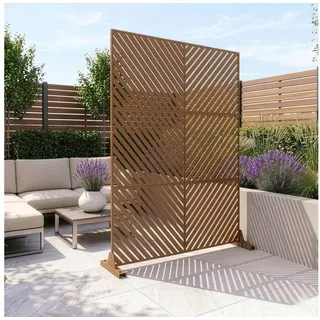 casa.pro Trennwand Kekan Raumteiler 180 x 120 cm Sichtschutz Outdoor Indoor Raumtrenner Terrasse Balkon verzinkter Stahl Paravent Braun