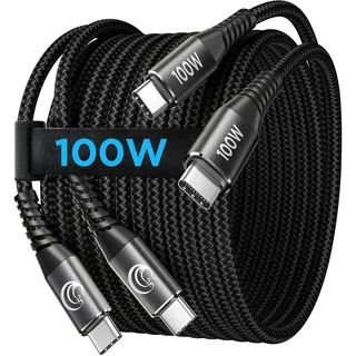 100W USB C Kabel, [2Stück 1m] Schnellladekabel USB C auf USB C Kabel, Nylon Ladekabel USB C für iPhone 17 16 15 Pro Max, Samsung Galaxy S25 S24, Huawei, Pixel, MacBook, iPad Pro Air