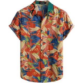 VATPAVE Herren Sommer Tropische Hemden Kurzarm Aloha Hawaii Hemden XX-Large Rot Blau