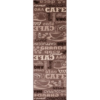 VIMODA Küchenteppich Teppichläufer Coffee Modern Kaffee Design in Braun Beige Teppich für Lounge oder Küche, Maße:80x250 cm